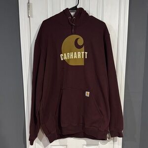 Carhartt Men's Maroon Loose Fit Hoodie with Gold Logo